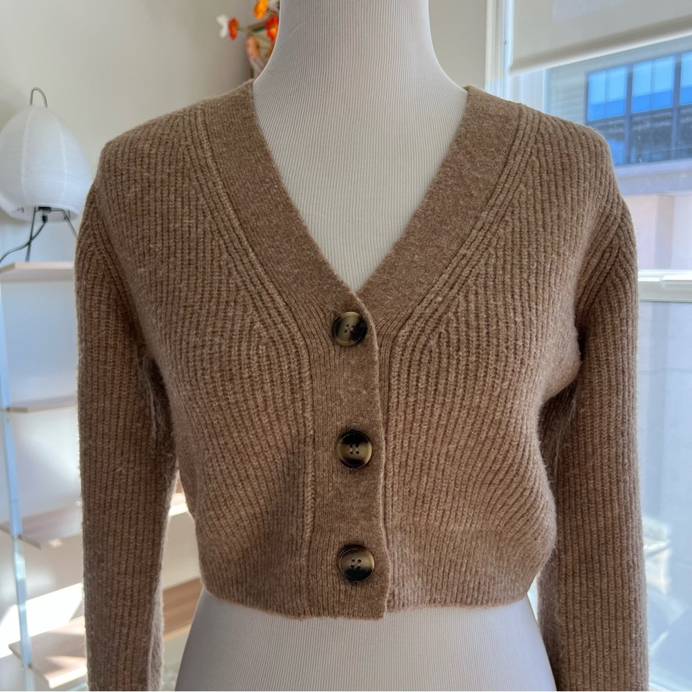 H&M Cropped Tan Knit Cardigan